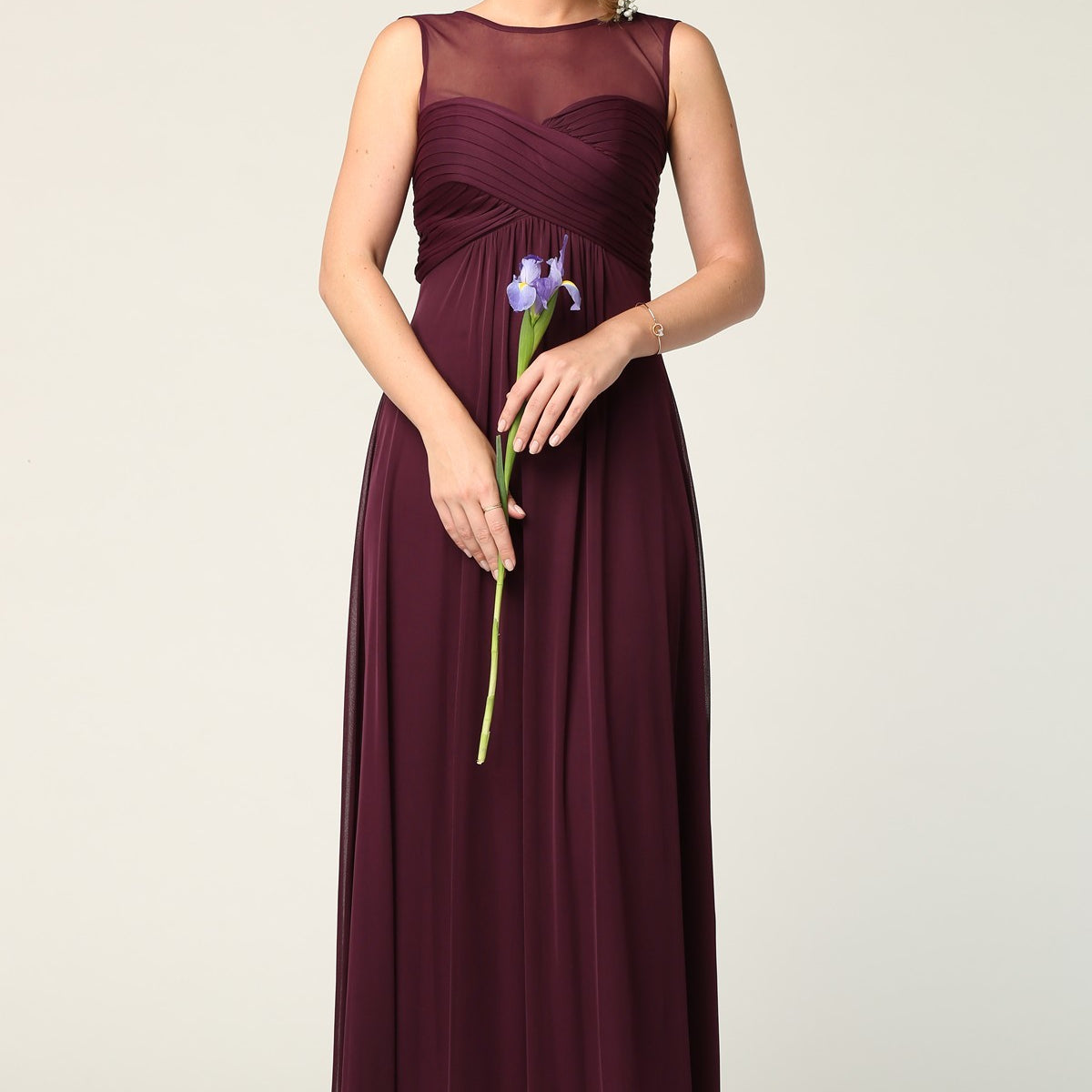 Vestido de gasa elástica sin mangas con detalles plisados y cintura imperio, opción premamá EVA 3153