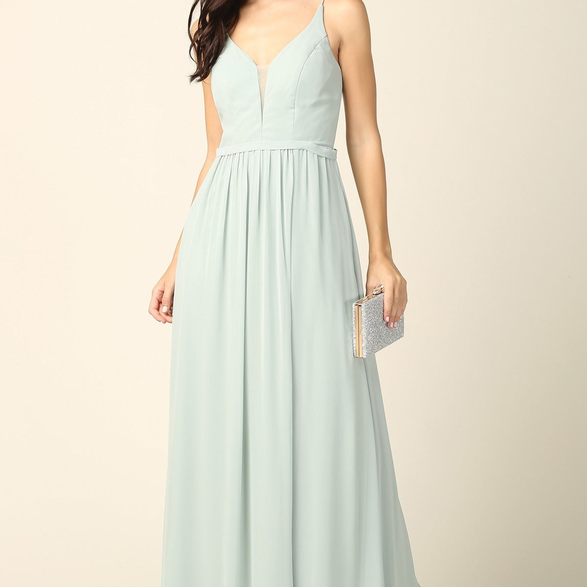 Vestido de gasa sin mangas con abertura frontal y bolsillos EVA 3346