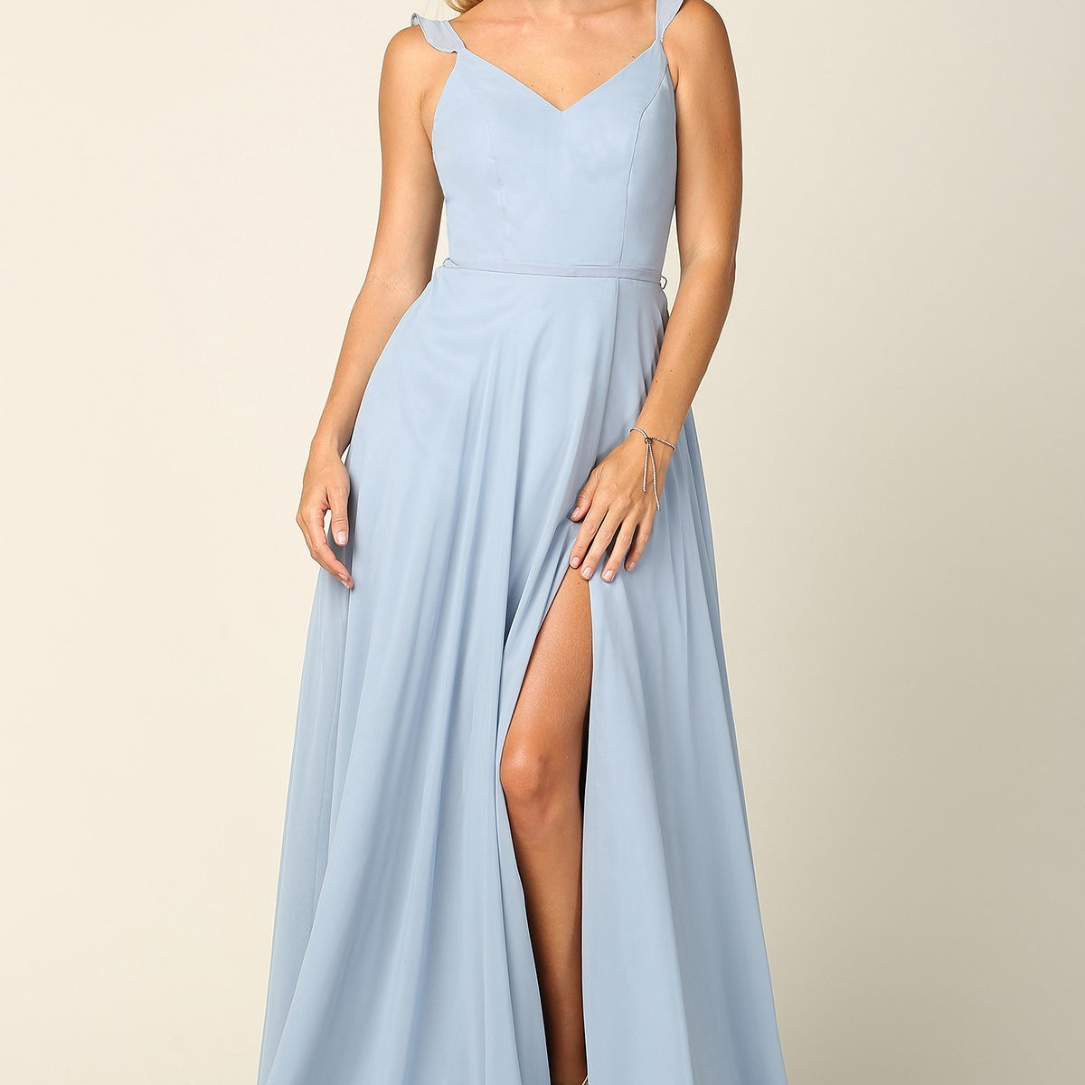 Vestido sin mangas de gasa con tirantes de gasa con volantes, abertura delantera y bolsillos EVA 3405