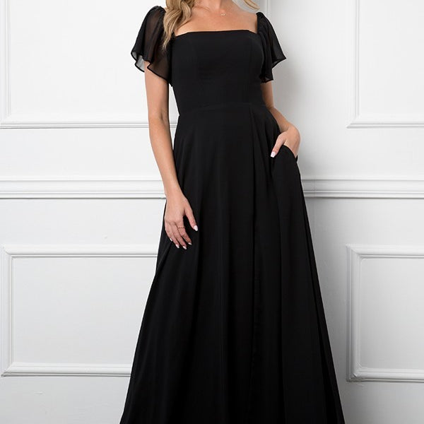 Vestido de gasa con mangas convertibles y abertura frontal EVA 3454