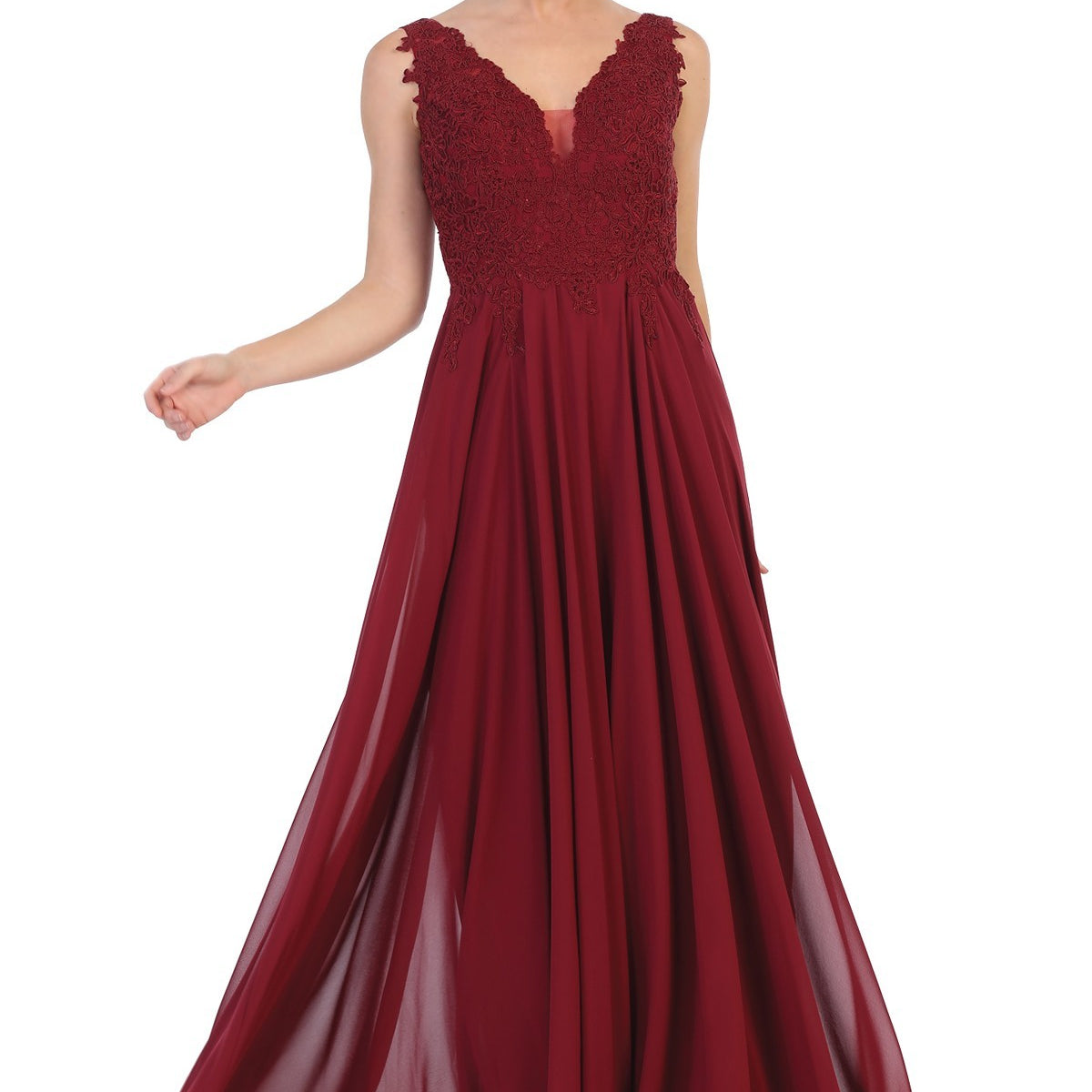 Vestido de gasa sin mangas con apliques monocromos en el corpiño EVA 5201