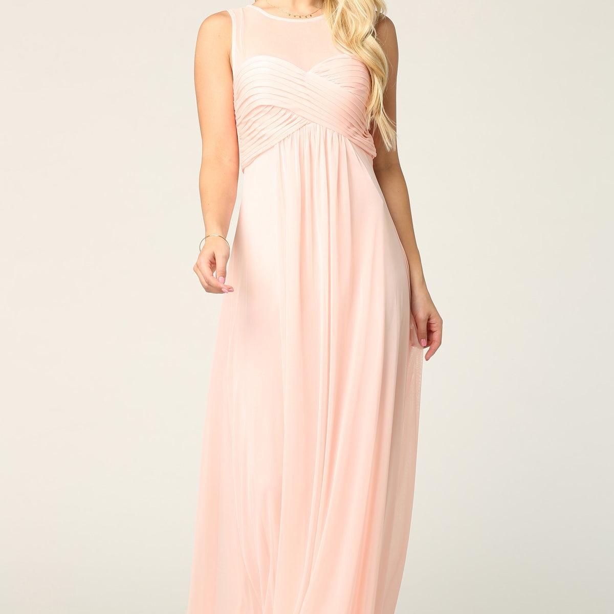 Vestido de gasa elástica sin mangas con detalles plisados y cintura imperio, opción premamá EVA 3153