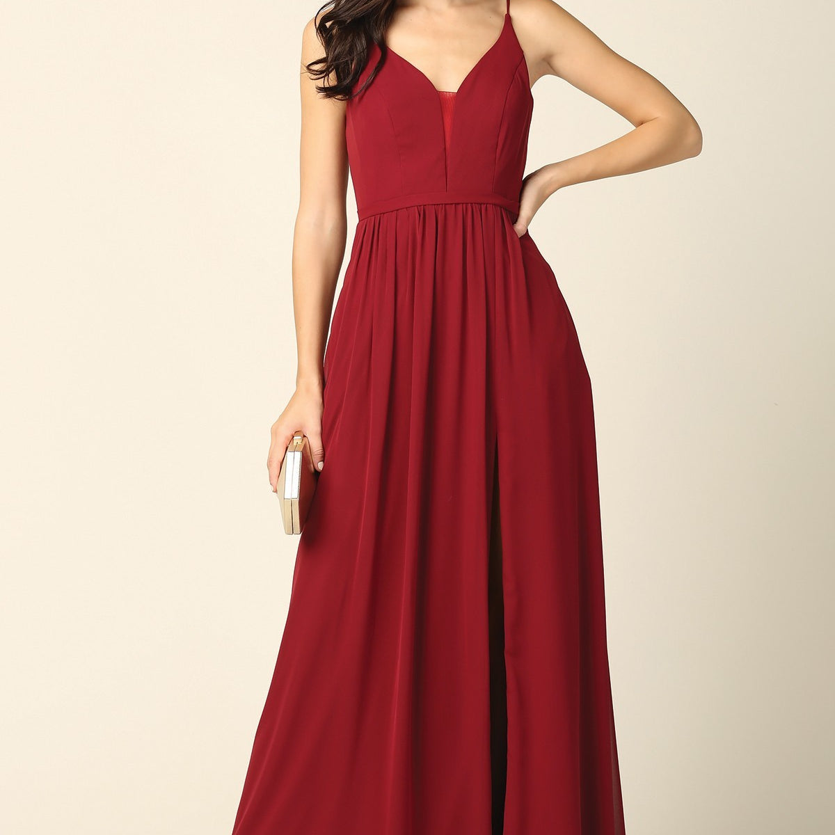 Vestido de gasa sin mangas con abertura frontal y bolsillos EVA 3346