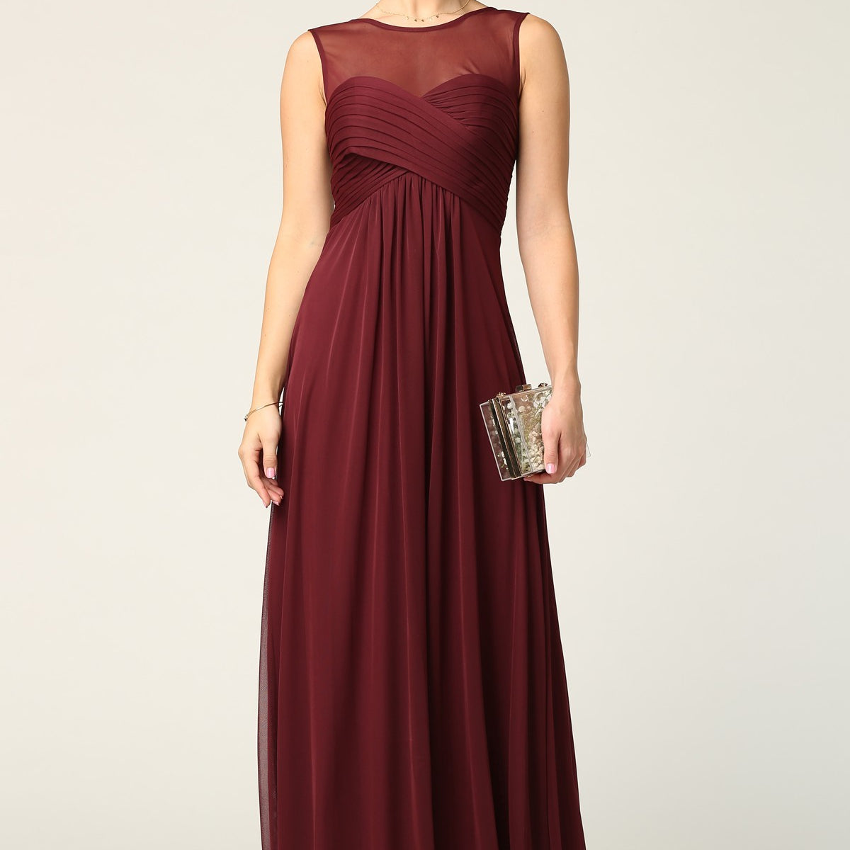 Vestido de gasa elástica sin mangas con detalles plisados y cintura imperio, opción premamá EVA 3153