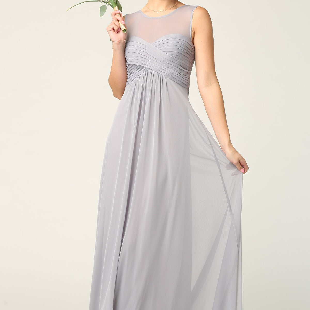 Vestido de gasa elástica sin mangas con detalles plisados y cintura imperio, opción premamá EVA 3153