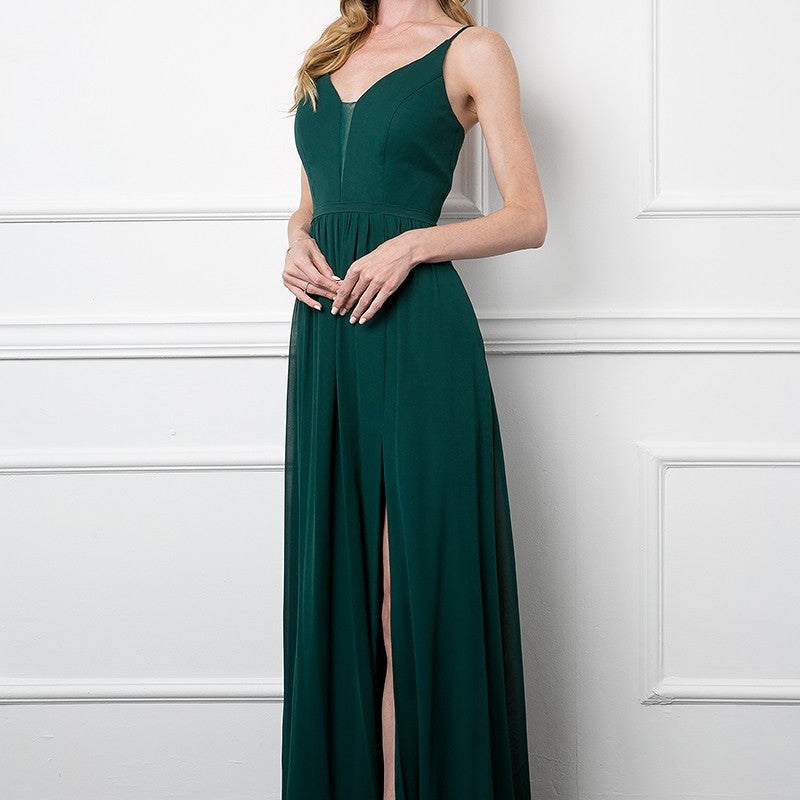 Vestido de gasa sin mangas con abertura frontal y bolsillos EVA 3346