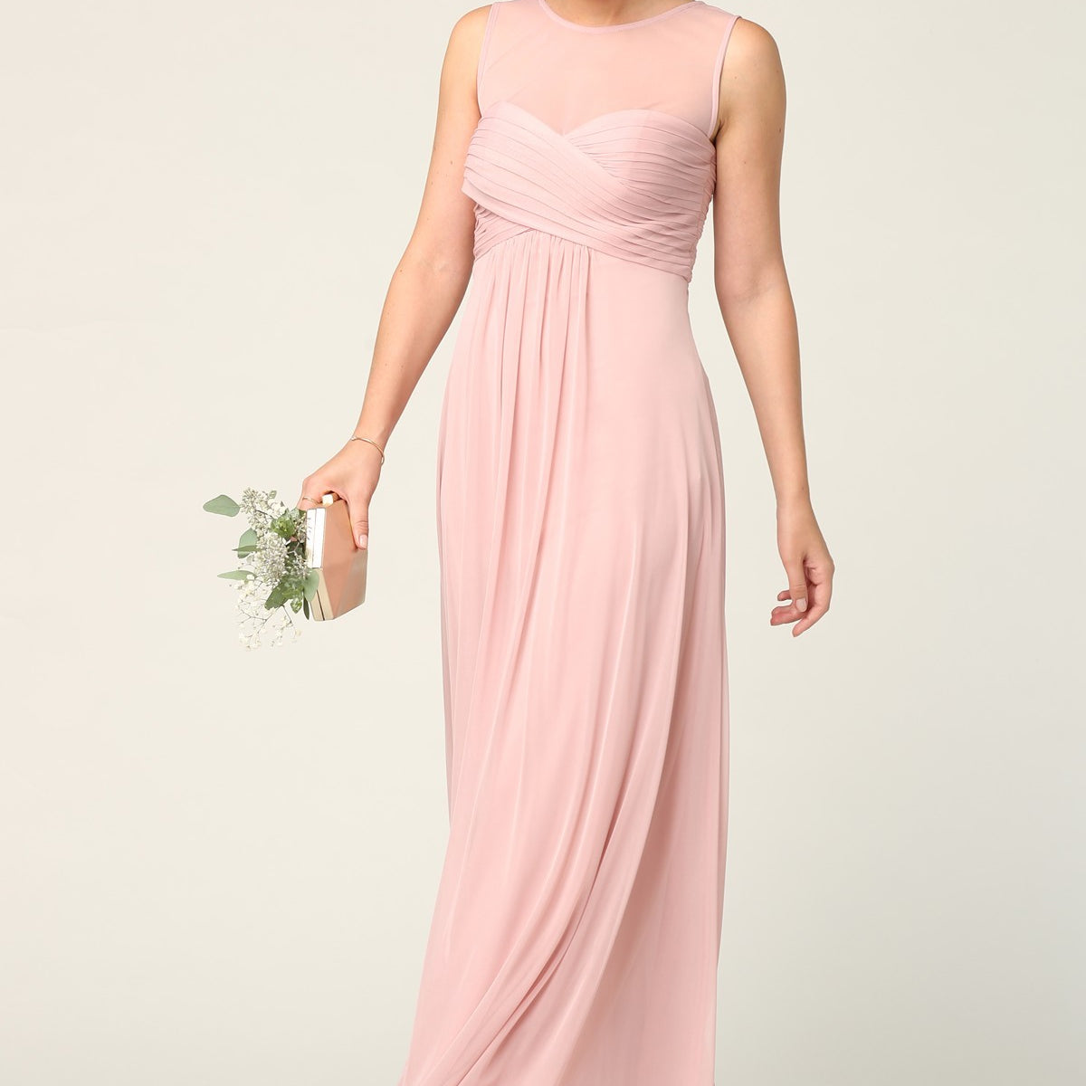 Vestido de gasa elástica sin mangas con detalles plisados y cintura imperio, opción premamá EVA 3153