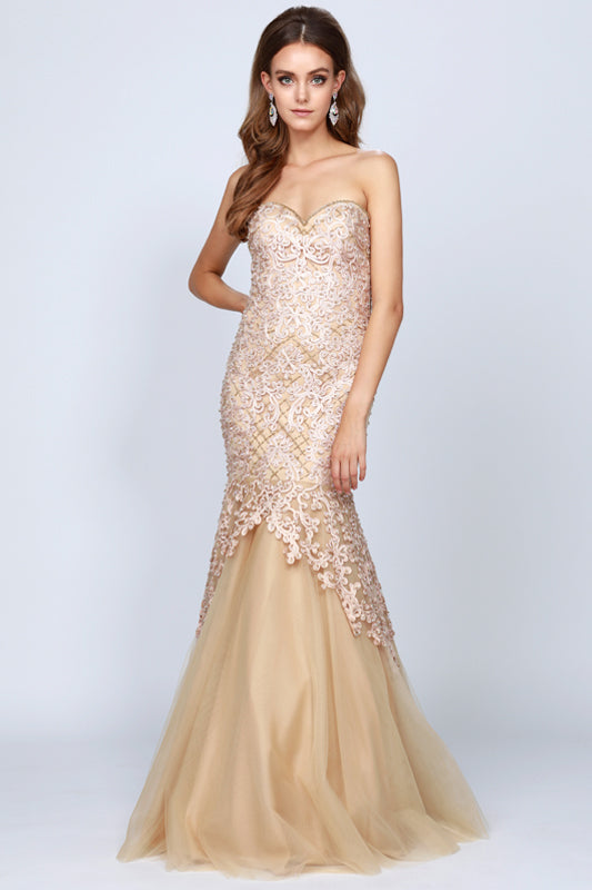 Juliet 644 - Vestido de sirena sin tirantes bordado