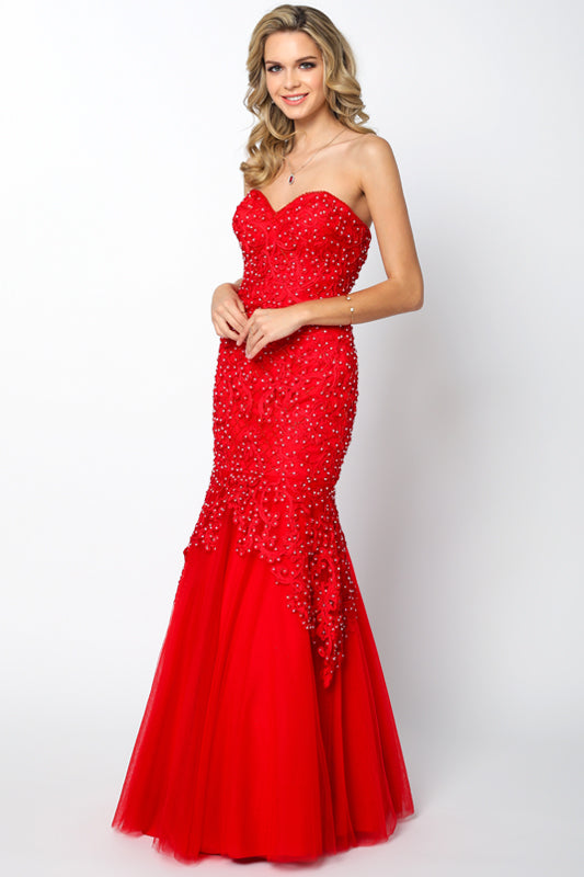 Juliet 644 - Vestido de sirena sin tirantes bordado