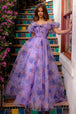 Vestido de noche con estampado floral y hombros descubiertos de Amelia Couture AG0103