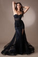 Vestido de fiesta ajustado con aberturas sin tirantes y cuentas de Amelia Couture 7051