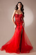 Vestido de fiesta ajustado con aberturas sin tirantes y cuentas de Amelia Couture 7051
