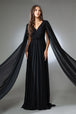 Vestido de gasa con cuello en V y manga larga de Amelia Couture AC0011