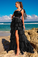 Vestido de fiesta sin mangas con volantes y aberturas, Amelia Couture 6125