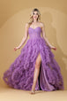 Vestido de fiesta sin tirantes con volantes y aberturas, Amelia Couture AC0019