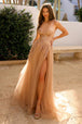 Vestido de fiesta con apliques de lentejuelas y escote en V de Amelia Couture TM1023