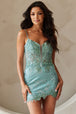 Vestido corto con corsé y apliques brillantes de Amelia Couture 5059S