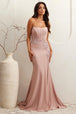 Amelia Couture 7057 - Vestido entallado sin tirantes y con abertura de corsé
