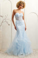 Amelia Couture 8002 - Vestido de sirena sin tirantes con volantes