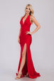 Amelia Couture 3040 - Vestido de satén ajustado con abertura halter