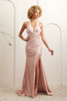 Amelia Couture 3040 - Vestido de satén ajustado con abertura halter