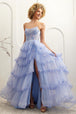 Vestido de corte A con capas y sin tirantes de Amelia Couture 4033
