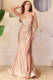 Vestido largo con abertura y un solo hombro con pedrería de Amelia Couture 3044