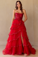 Vestido de corte A con capas y sin tirantes de Amelia Couture 4033