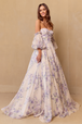 Vestido evasé con mangas abullonadas y estampado de Amelia Couture SU084