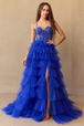 Vestido largo sin mangas con volantes en línea A de Amelia Couture 4048