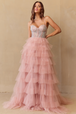 Vestido largo sin mangas con volantes en línea A de Amelia Couture 4048