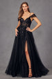 Vestido de fiesta con apliques de lentejuelas y aberturas en los hombros de Juliet JT2466A