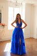 Vestido palabra de honor evasé con abertura y volantes de Juliet JT2556S