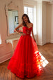 Vestido evasé sin tirantes con volantes de Juliet JT2561S