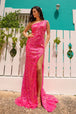Vestido de lentejuelas ajustado con abertura en un hombro de Nox Anabel A1377