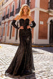 Vestido de sirena de manga larga sin tirantes de Nox Anabel D1263
