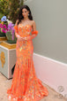 Vestido de sirena sin tirantes con mangas de plumas de Nox Anabel D1269