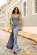 Nox Anabel F1466 - Vestido de fiesta con cuello en V y pedrería