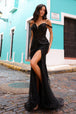 Vestido ajustado de lentejuelas con hombros al aire de Nox Anabel F1469