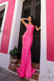 Vestido de un hombro con estampado floral de lentejuelas de Nox Anabel R1308