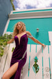 Vestido de terciopelo ajustado con hombros fríos de Nox Anabel R1428