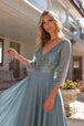 Vestido de novia de manga 3/4 con adornos de Nox Anabel MF101