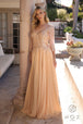 Vestido de novia con corpiño de lentejuelas y manga 3/4 de Nox Anabel MF100