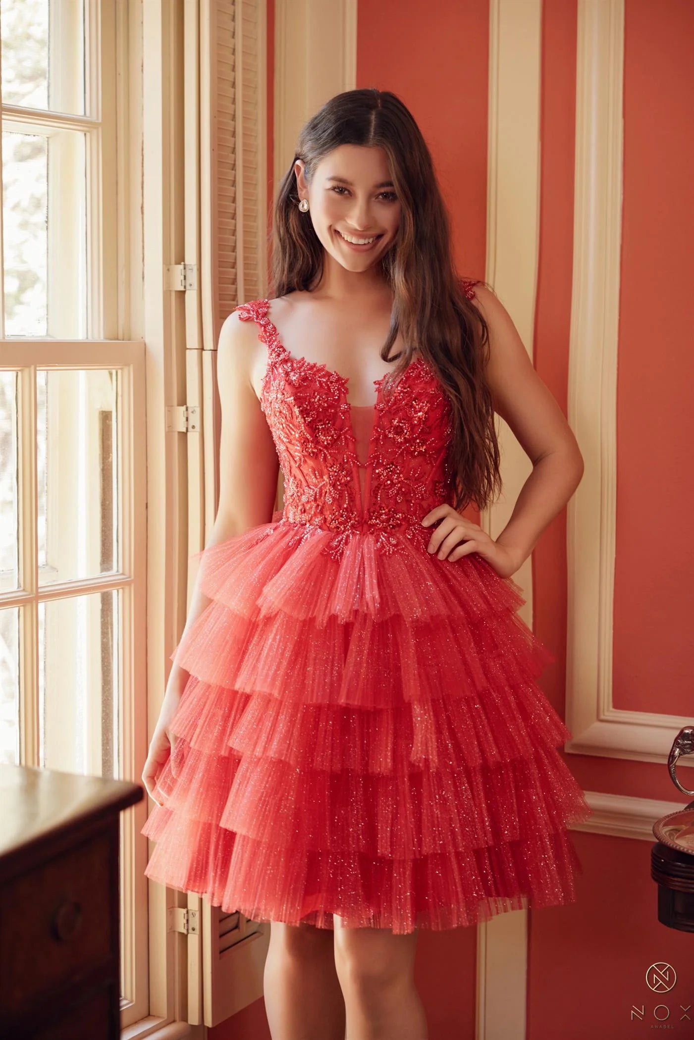 Nox Anabel E904 - Vestido de cóctel con escote y adornos