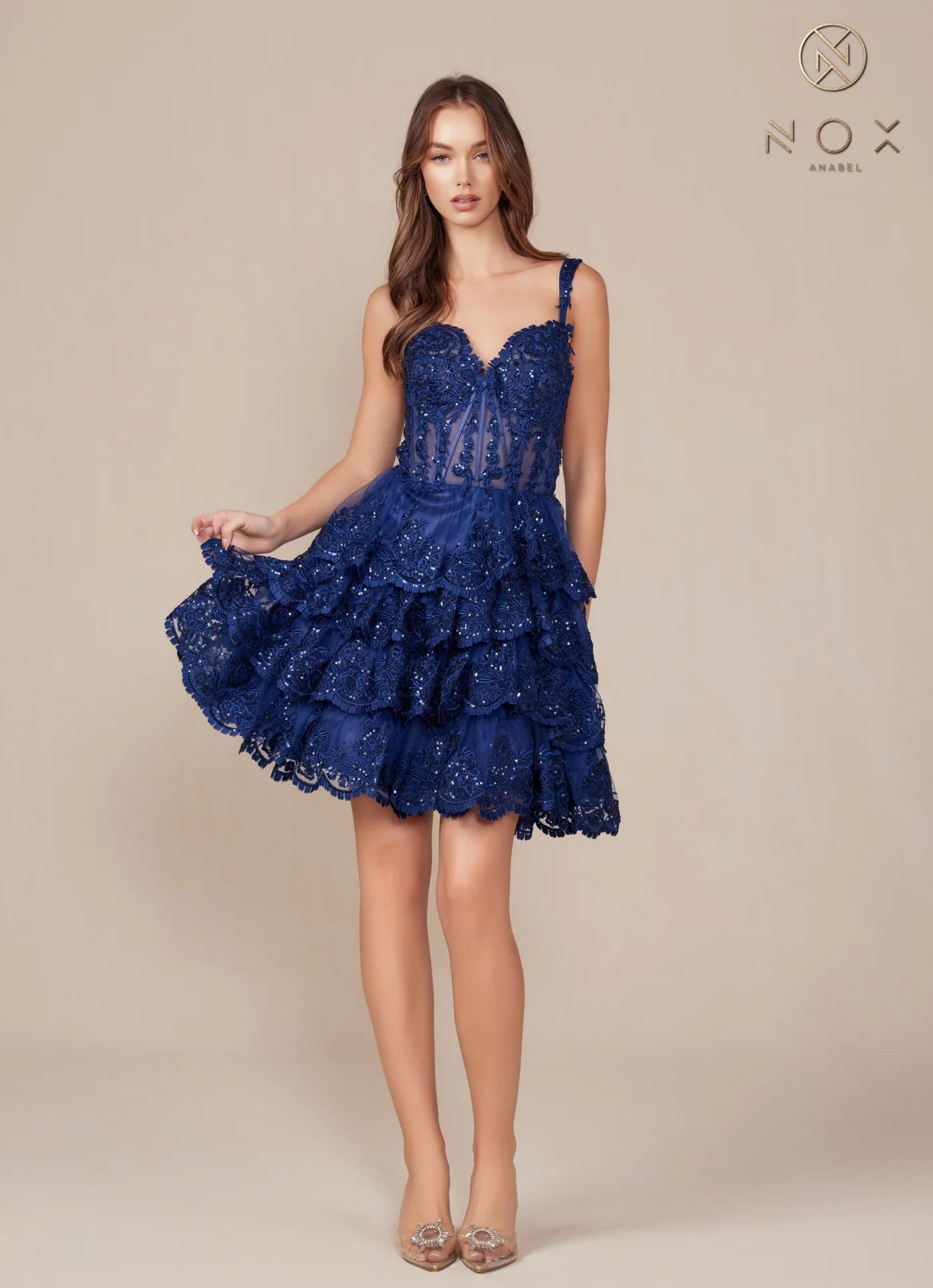 Nox Anabel R880 - Vestido de cóctel sin mangas bordado