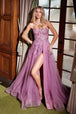 Vestido en línea A sin tirantes con brillo y abertura de Nox Anabel G1371