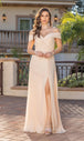Vestido de fiesta con hombros descubiertos y corte en A Dancing Queen 4289