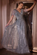 Vestido de línea A con manga corta y pedrería de Ladivine CD0241