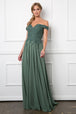 Vestido monocromo de encaje y gasa con hombros descubiertos y espalda encorsetada EVA 5239