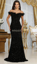Vestido de fiesta con hombros descubiertos y plumas RQ7992